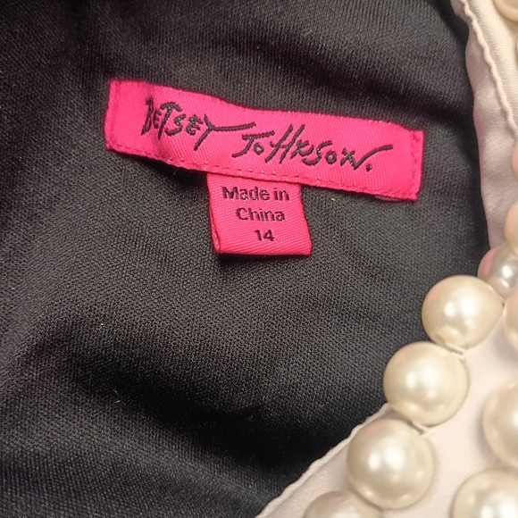 Betsey Johnson Black Textured Fit Flare Dress Pearl Peter Pan Collar Size 14 - Picture 7 of 9